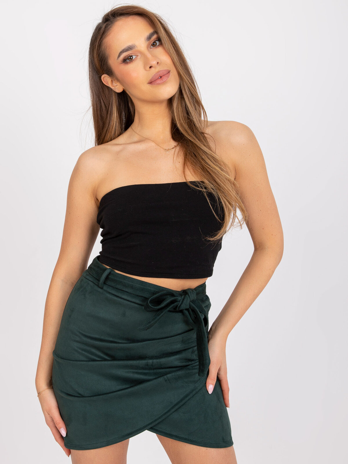 DHJ-SD-15680.28X  Khaki damesrok met stretch en riem – Italy Fashion